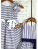 Cotton White Blue Stripes Wedding Flower Girl Dress